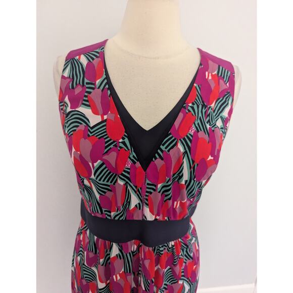 Tory Burch Augustina Printed Tulip Floral Logo Hidden Dress Aline Medium Vneck - Picture 12 of 16